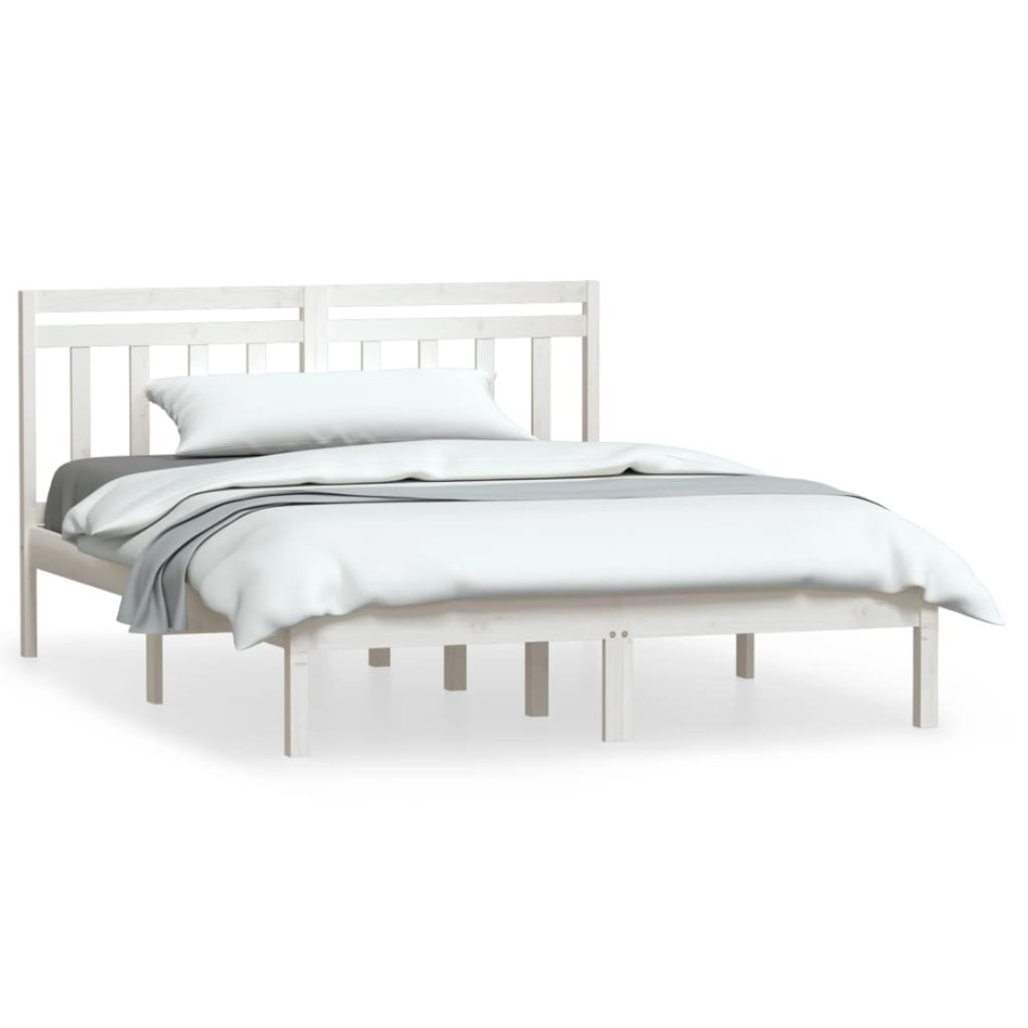 Estructura cama doble pequeña madera maciza blanco 120x190