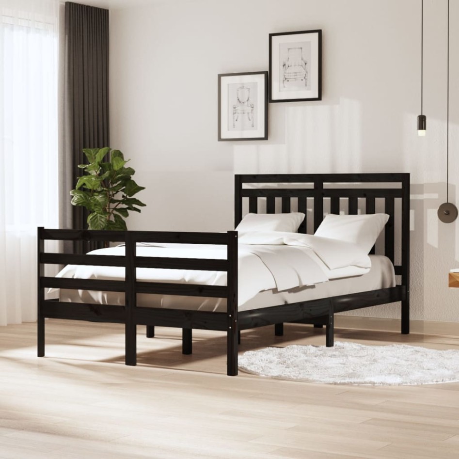 Estructura de cama madera maciza negra 120x200