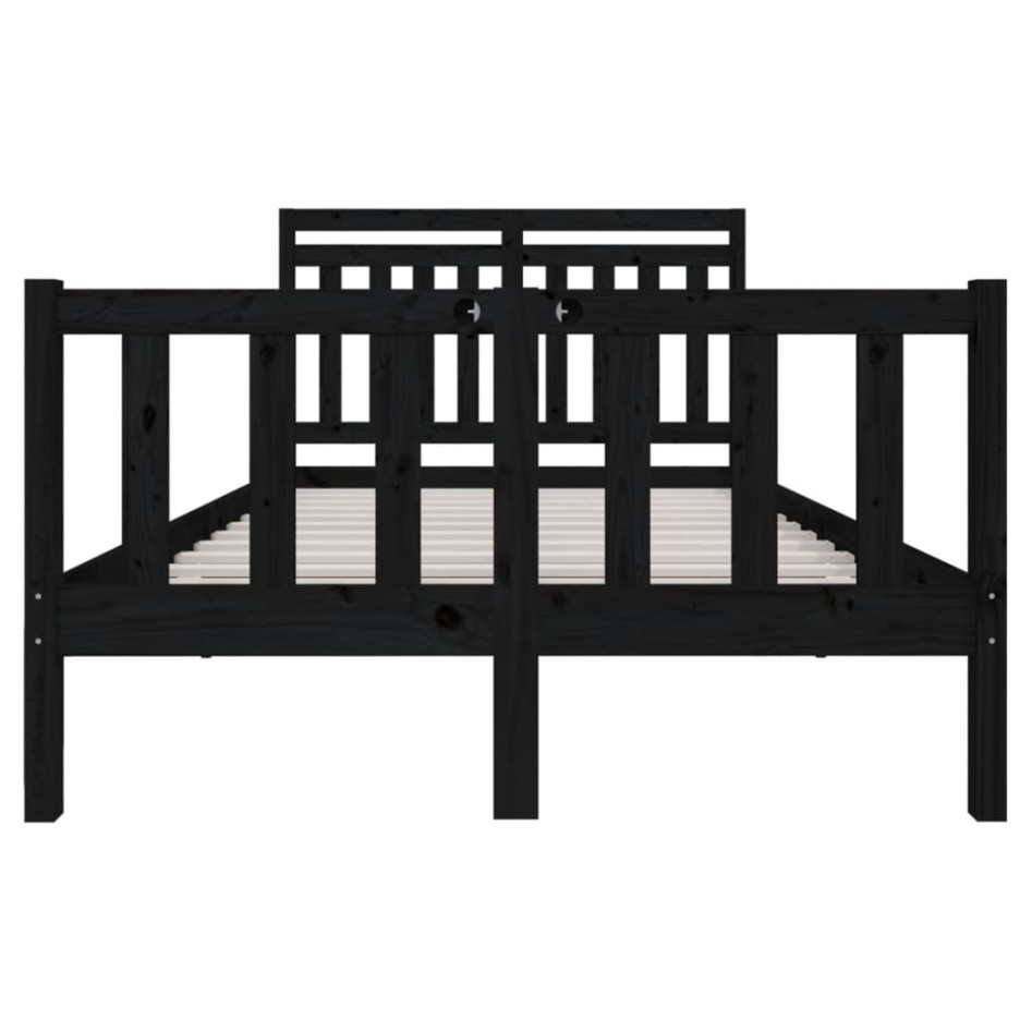 Estructura cama doble pequeña madera maciza negro 120x190