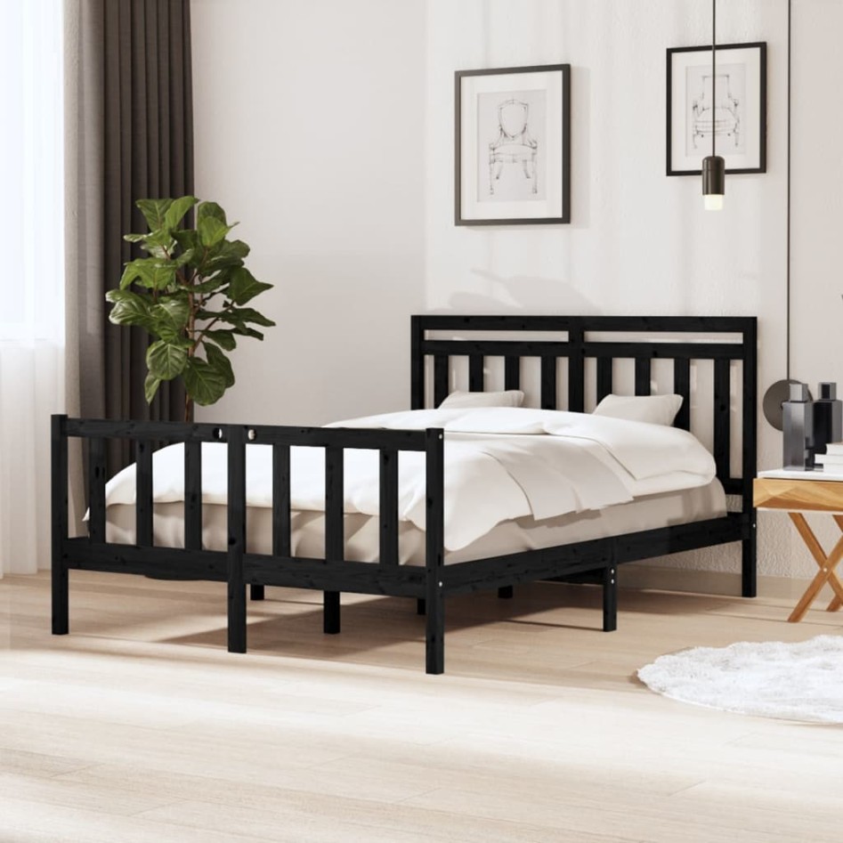 Estructura de cama de madera maciza negro 140x200