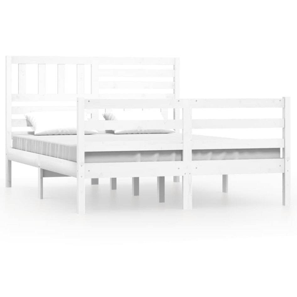 Estructura de cama de madera maciza blanco 150x200