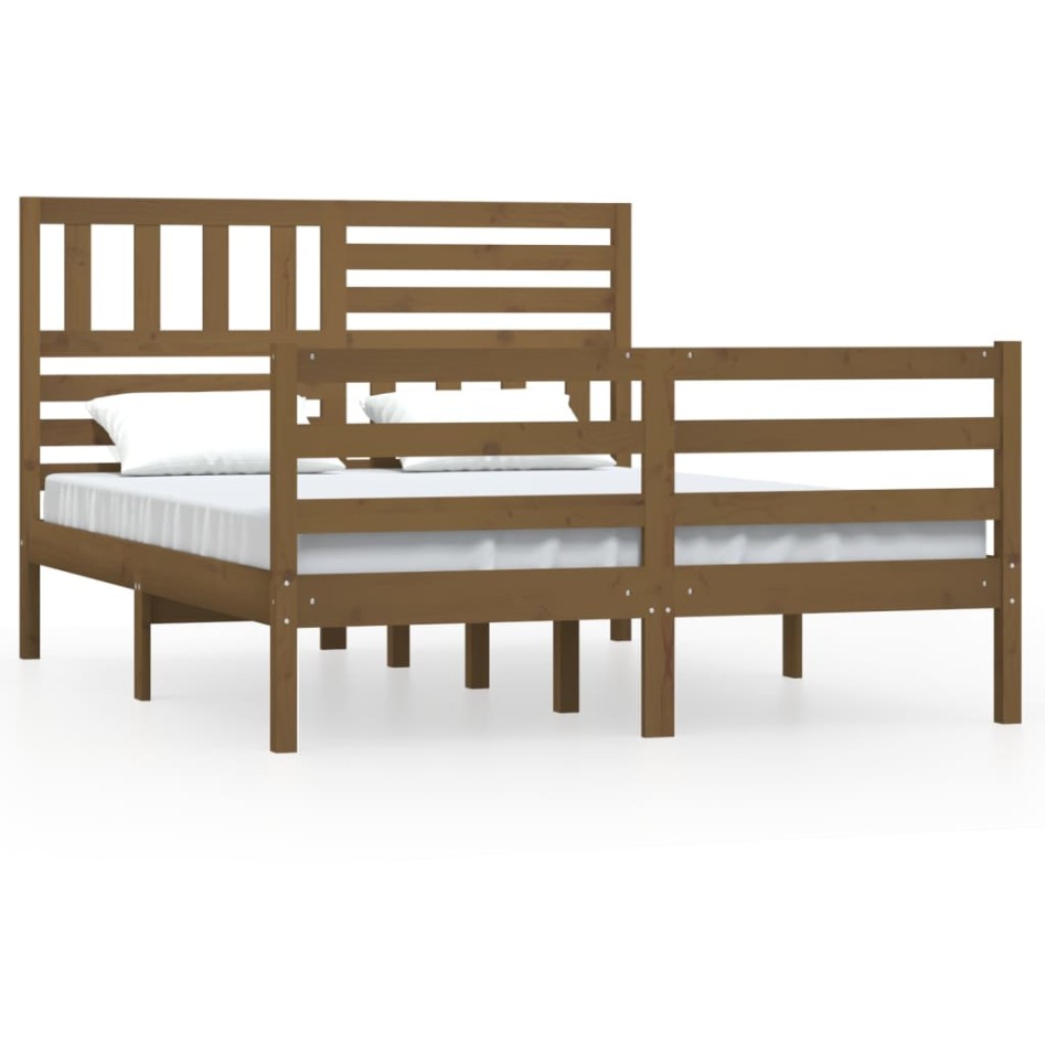 Estructura de cama de madera maciza marrón miel 150x200