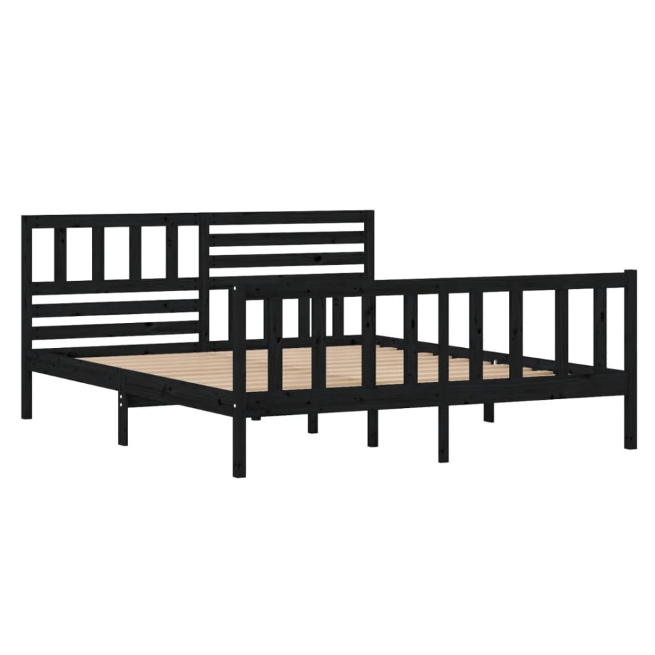 Estructura de cama doble de madera maciza negro 135x190