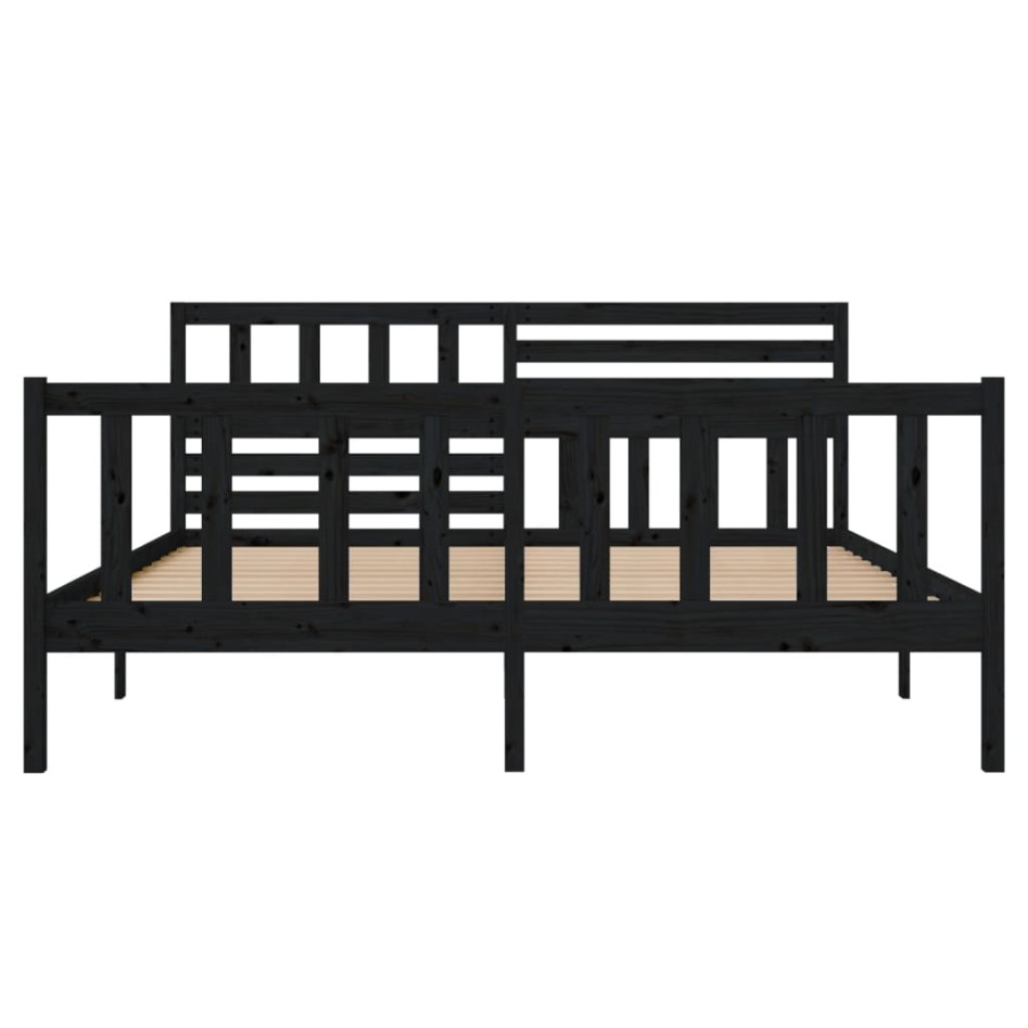 Estructura de cama doble de madera maciza negro 135x190