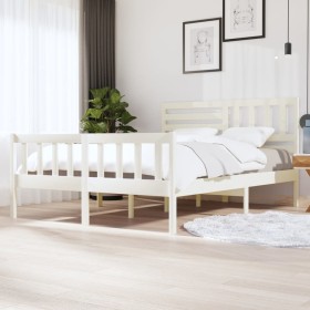 Estructura de cama de madera maciza blanca 160x200