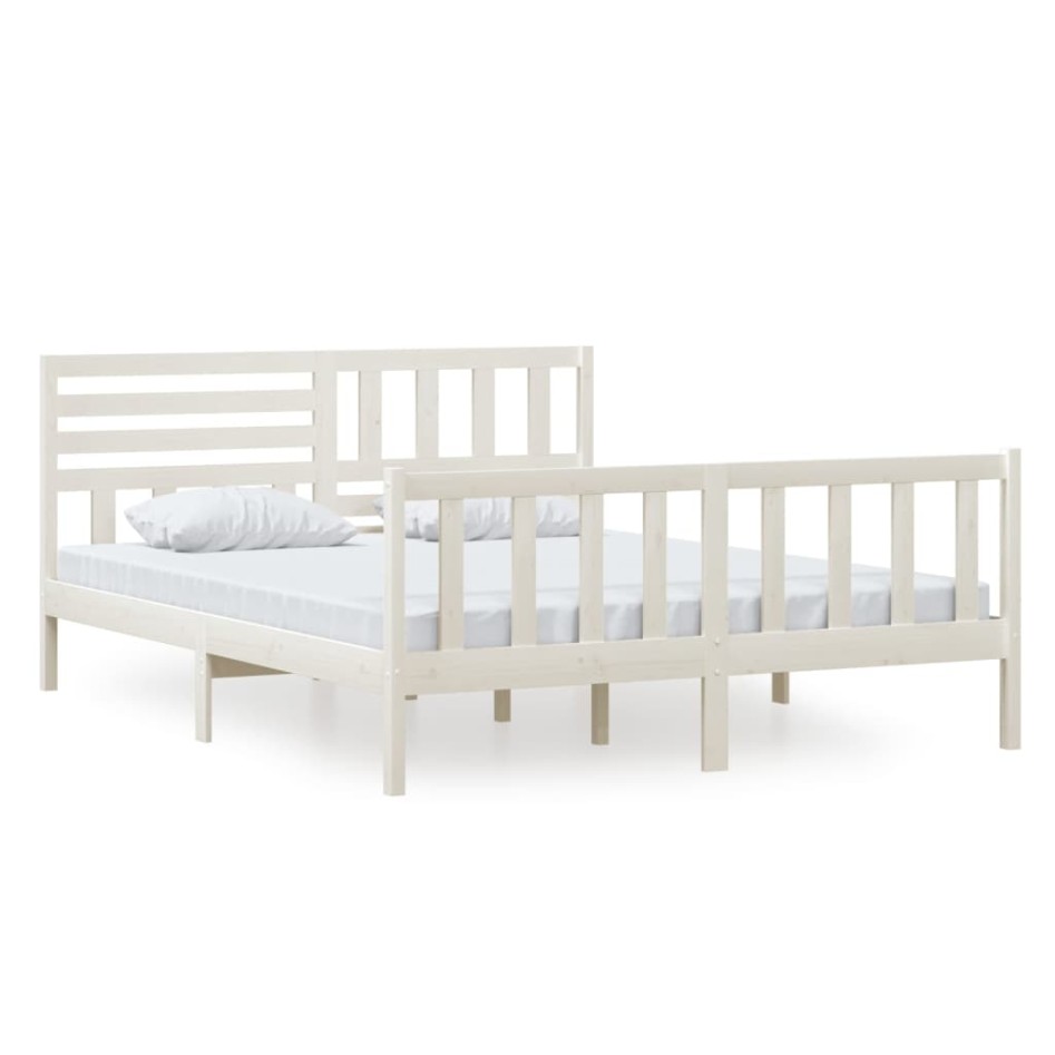 Estructura de cama de madera maciza blanca 160x200