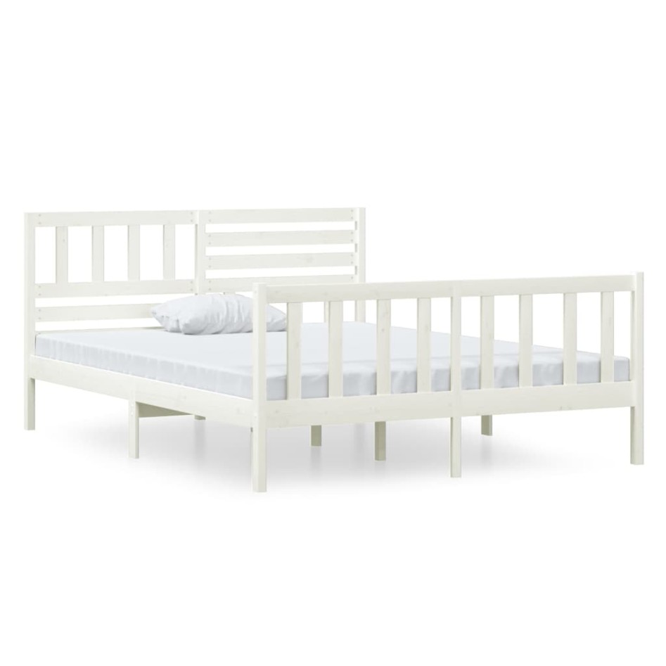 Estructura cama doble pequeña madera maciza blanco 120x190
