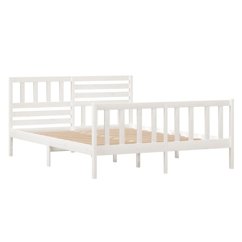 Estructura cama doble pequeña madera maciza blanco 120x190