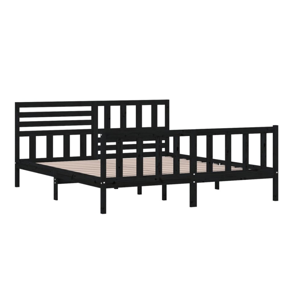 Estructura de cama de madera maciza negra super king 180x200