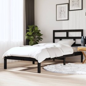 Estructura de cama individual de madera maciza negro 90x190