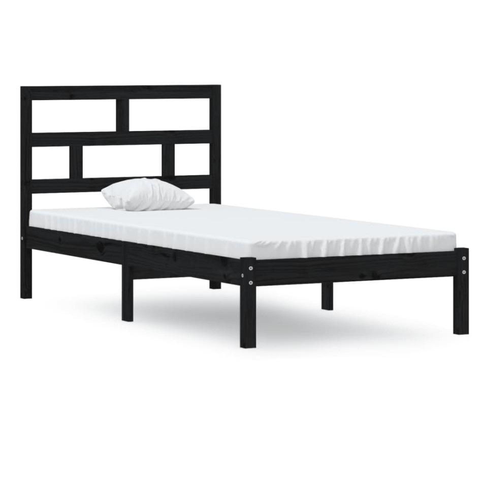 Estructura de cama individual de madera maciza negro 90x190