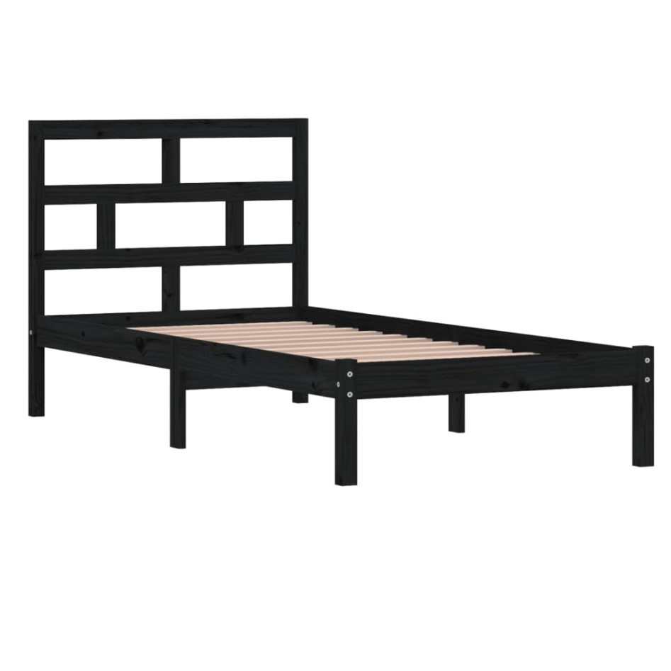 Estructura de cama individual de madera maciza negro 90x190