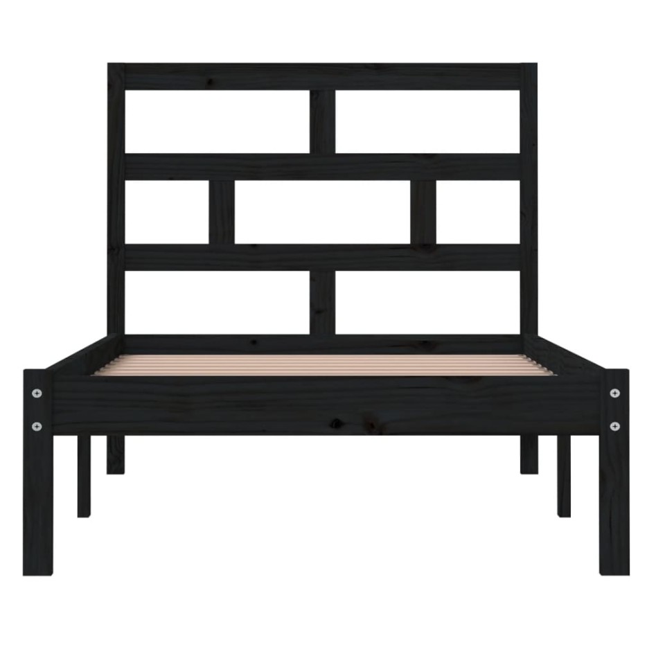 Estructura de cama individual de madera maciza negro 90x190