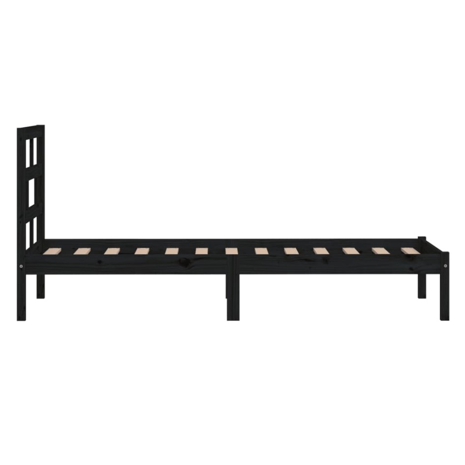 Estructura de cama individual de madera maciza negro 90x190