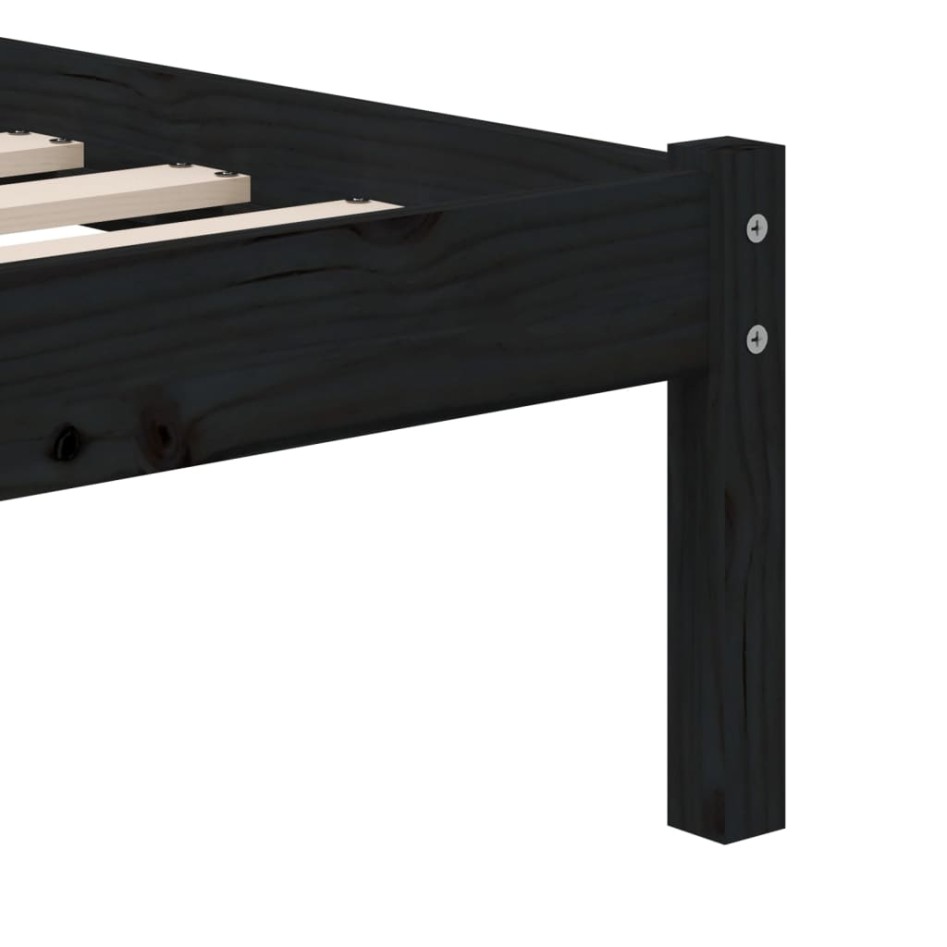 Estructura de cama individual de madera maciza negro 90x190