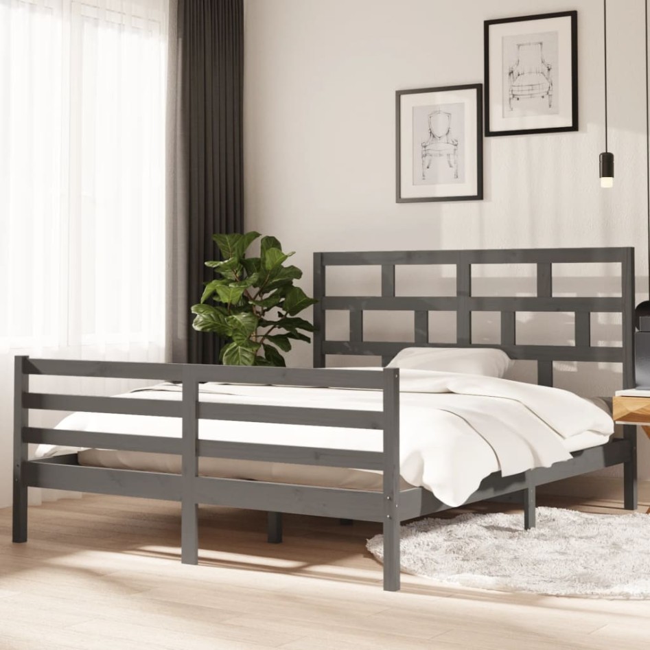 Estructura de cama de madera maciza de pino gris 160x200