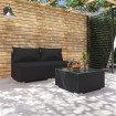 Set de muebles de jardín 3 pzas y cojines ratán sintético negro