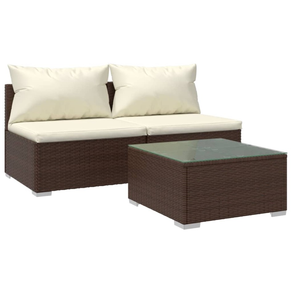 Set muebles de jardín 3 piezas y cojines ratán sintético