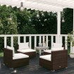 Set muebles de jardín 4 piezas y cojines ratán sintético marrón