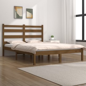 Estructura de cama madera maciza de pino marrón miel 200x200