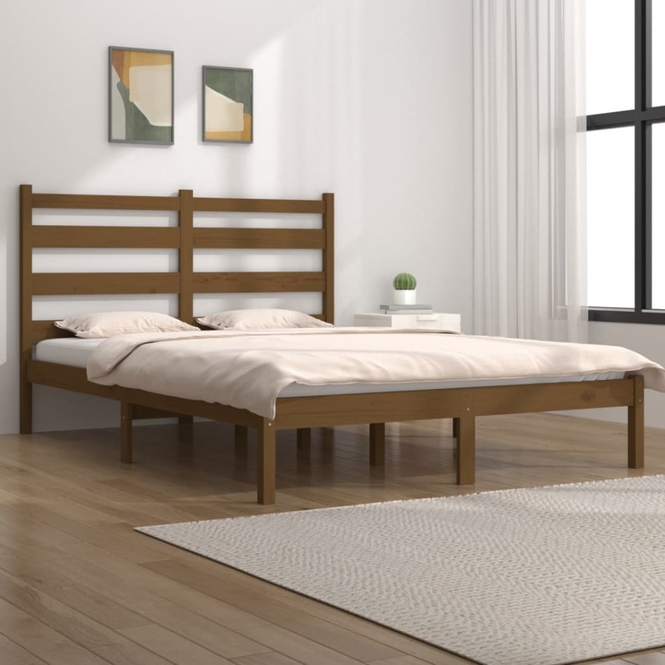 Estructura de cama madera maciza de pino marrón miel 200x200