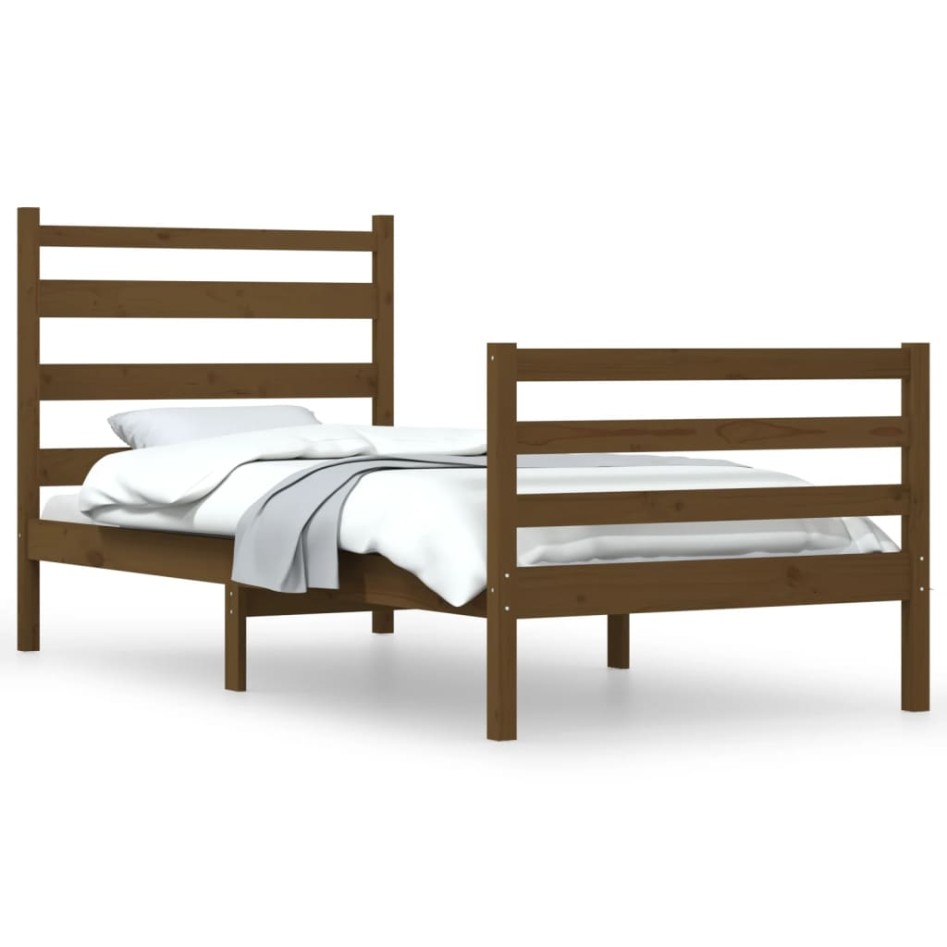 Estructura de cama madera maciza pino marrón miel 90x200