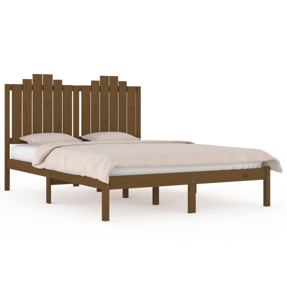 Estructura de cama madera maciza de pino marrón miel 120x200