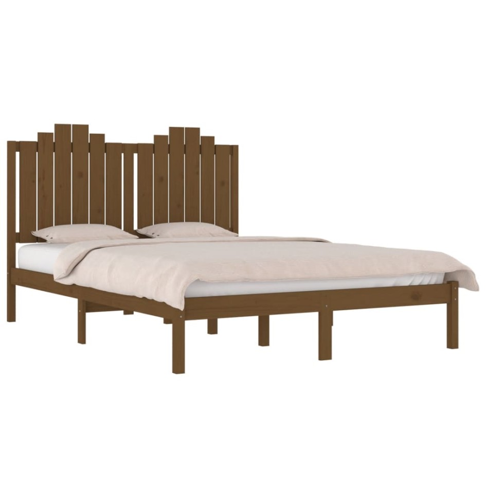 Estructura de cama madera maciza de pino marrón miel 120x200