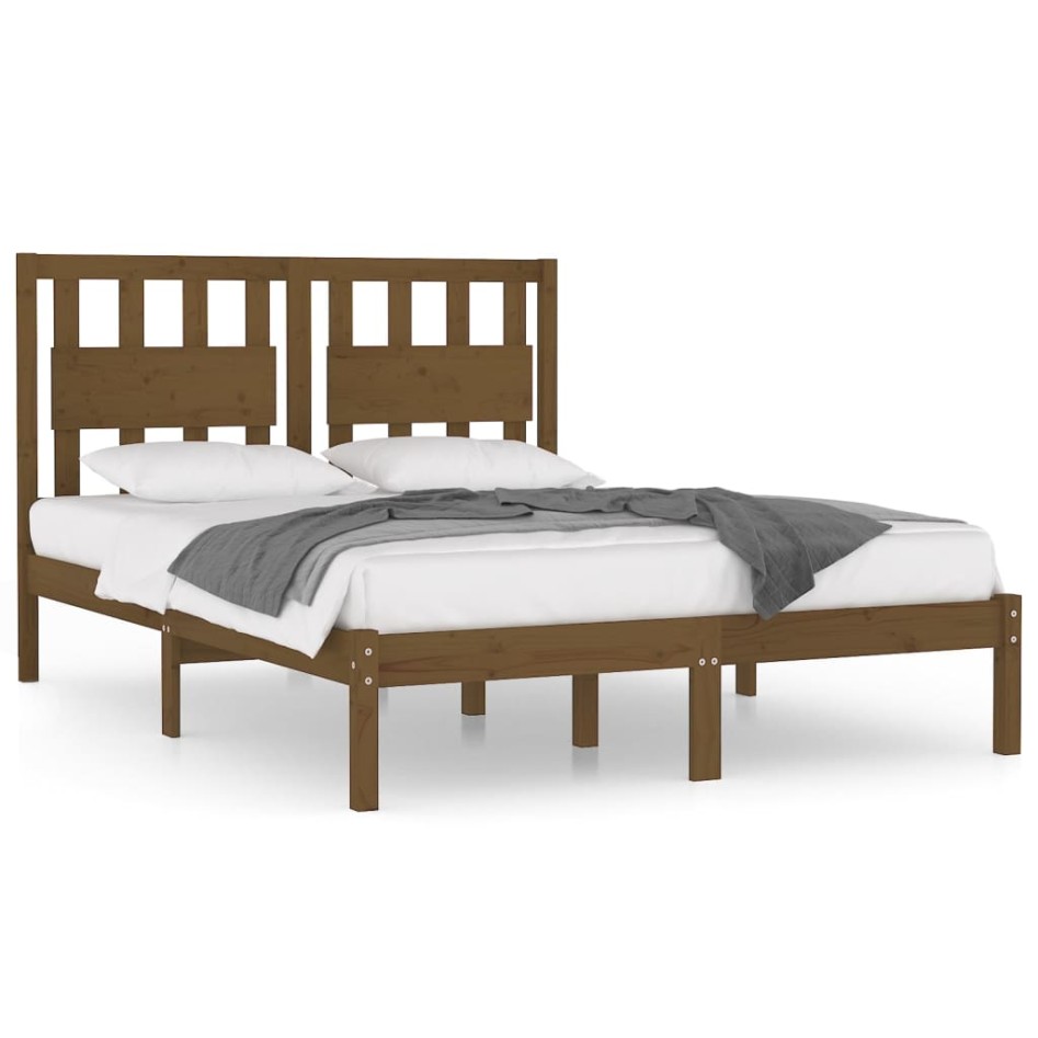Estructura de cama madera maciza de pino marrón miel 200x200