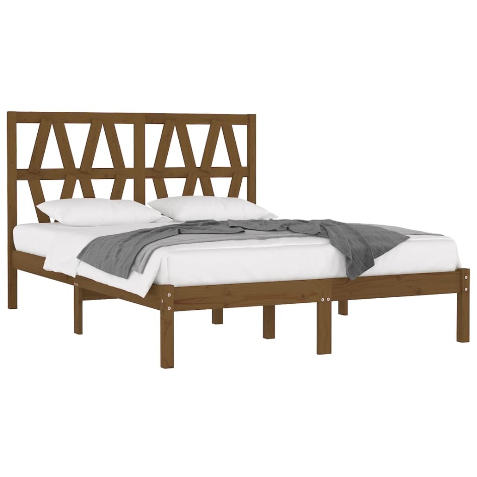 Estructura de cama madera maciza de pino marrón miel 140x200