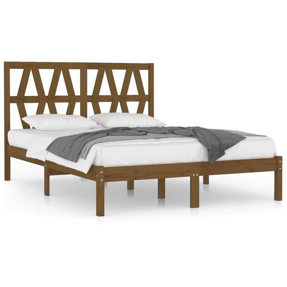 Estructura de cama madera maciza de pino marrón miel 120x200
