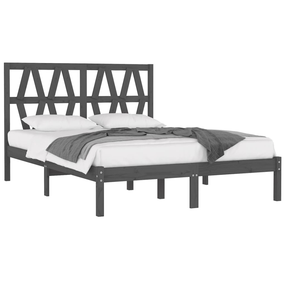Estructura de cama de madera maciza de pino gris 200x200