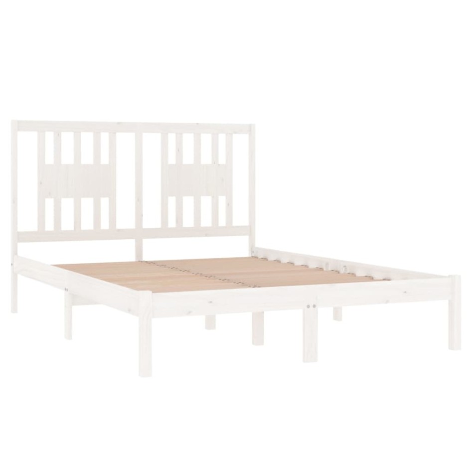 Estructura de cama doble pequeña madera maciza blanca