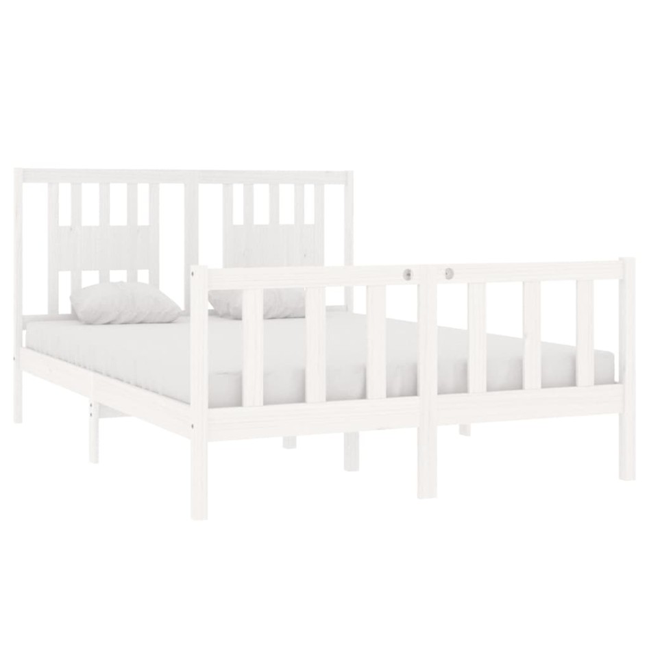 Estructura de cama de madera maciza blanca 135x190
