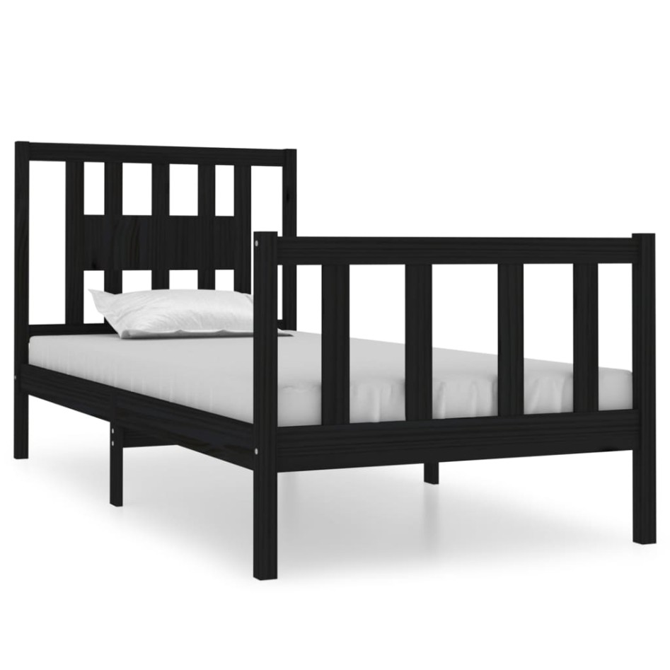 Estructura de cama individual madera maciza negra 90x190