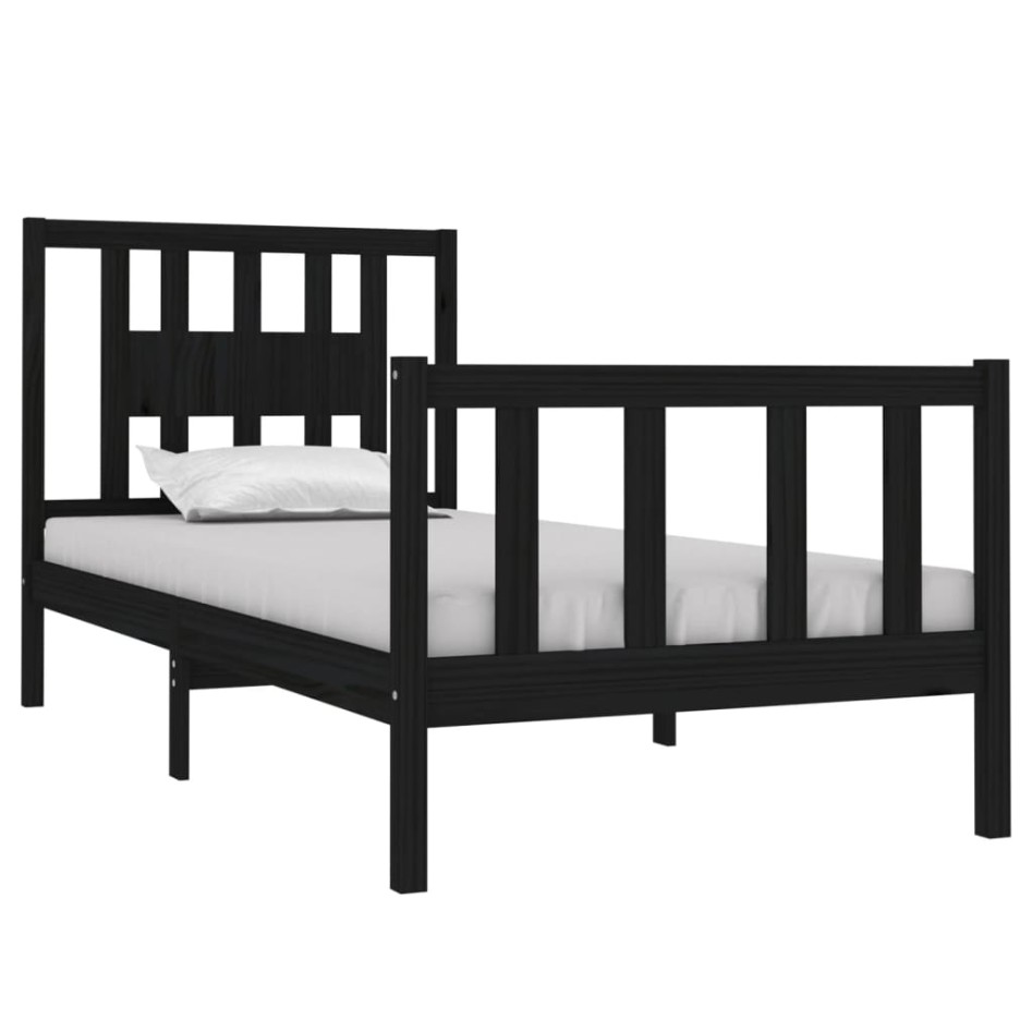 Estructura de cama individual madera maciza negra 90x190