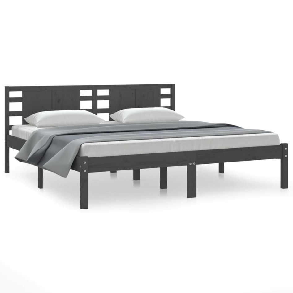Estructura de cama de madera maciza de pino gris 200x200