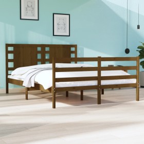 Estructura de cama doble madera maciza marrón miel 120x190