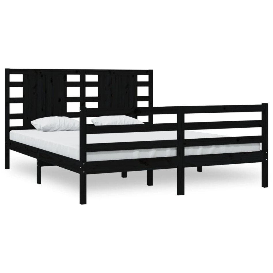 Estructura de cama de madera maciza de pino negra 200x200