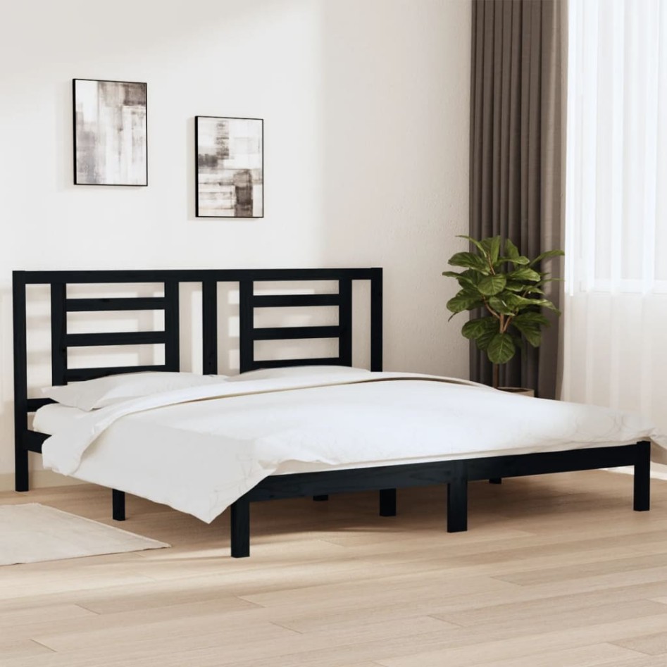 Estructura de cama de madera maciza de pino negro 200x200
