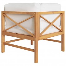 Sofá de esquina madera maciza de teca con cojines crema
