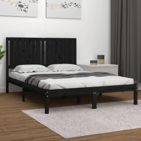 Estructura de cama de madera maciza de pino negra 140x200