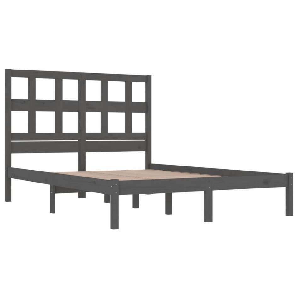 Estructura de cama madera maciza gris Super King 180x200