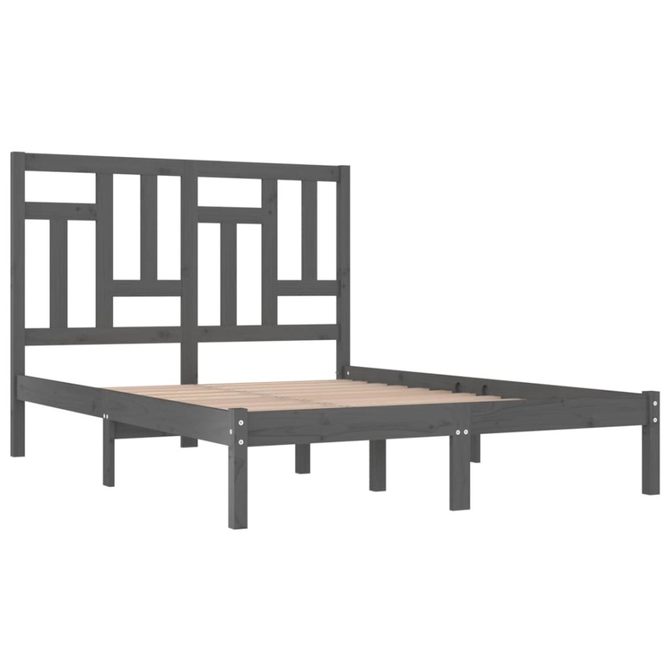 Estructura de cama de madera maciza de pino gris 200x200