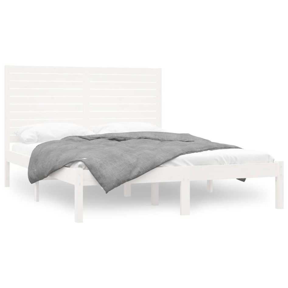 Estructura de cama madera maciza blanca King Size 150x200
