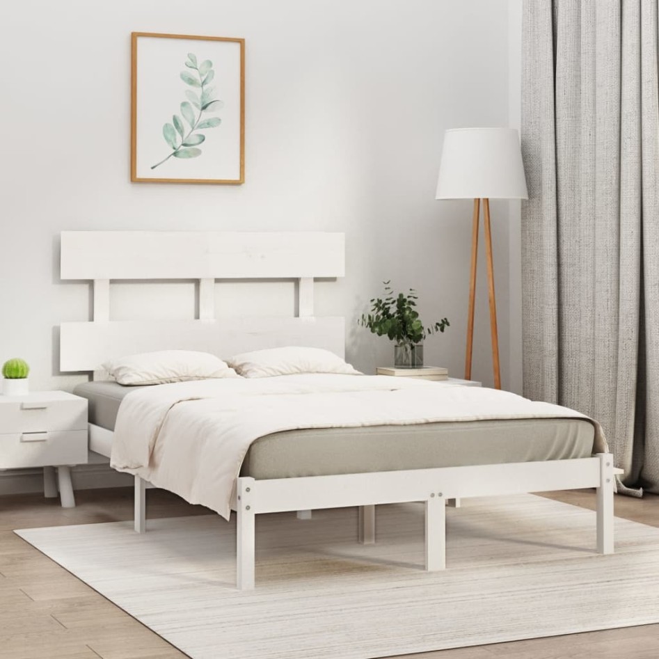 Estructura de cama de madera maciza blanca 140x190