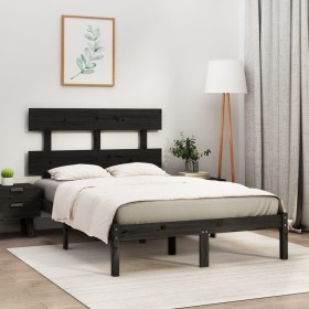 Estructura de cama de madera maciza negra 140x200
