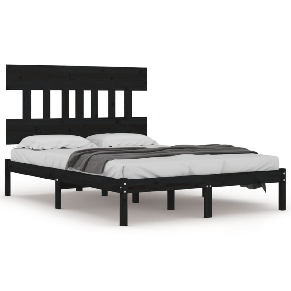 Estructura de cama madera maciza negra King Size 150x200
