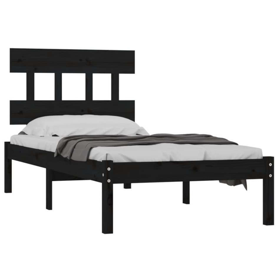 Estructura de cama madera maciza negra 100x200