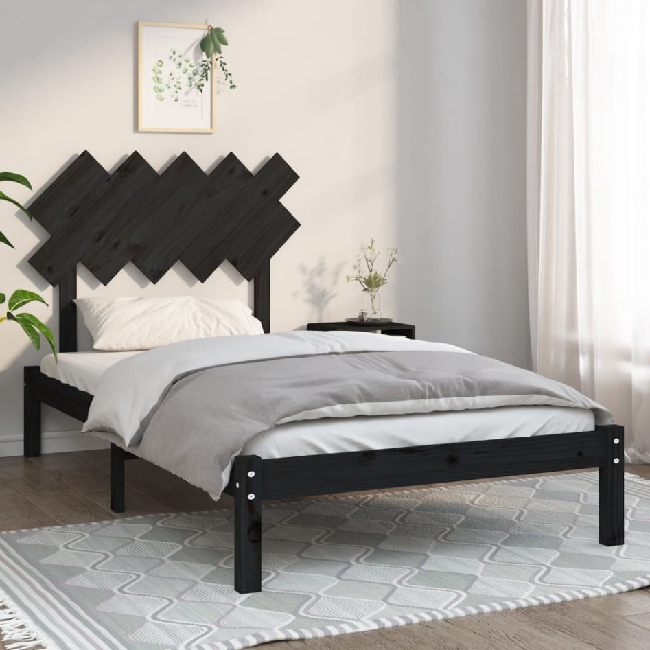 Estructura de cama de madera maciza negro 100x200